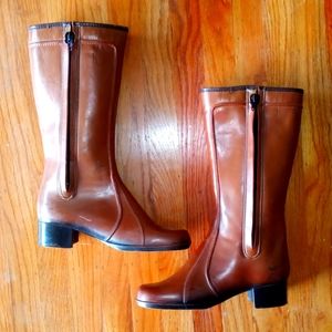 MOULDED CONSTRUCTION BOOTS BROWN ZIP UP MID-CALF size 8